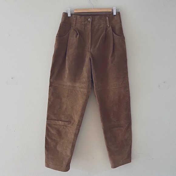 Vintage Leather Pleated Barrel Pants, Sz 10, EVC - Picture 1 of 9